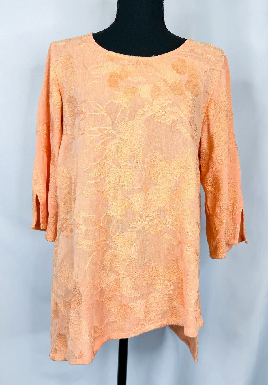 Womens Soft Surroundings Sz S Cecile Apricot Floral Embroidered Tunic Top Flowy